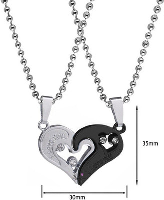 Whitechimes Valentine Gift Zirconia Crystals I Love You Engraved Heart Stylish Dual Locket Sterling Silver Stainless Steel Pendant