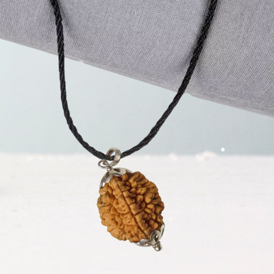 Fine Creation 2 Mukhi/2 Faced Brown Rudraksha with Certificate for Men & Women Silver Wood Pendant