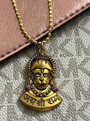Malas Collection GOLDEN HANUMAN JI LOCKET WITH GOLDEN CHAIN FOR MEN AND WOMEN (PACK OF 1) Metal