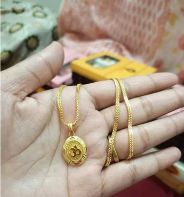 privyani Om pandent Locket with chain for Mens Boys girls womens baby girl and baby Boys. Gold-plated Brass Pendant Set