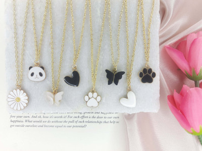 Jewels Wallah bw heart butterfly daisy and panda pendant combo pack of 8 Gold-plated Alloy Pendant Set