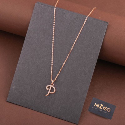 NINISO Alphabet Letter P Rhodium Cubic Zirconia Alloy Locket Set