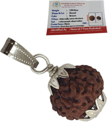 Kuttumb Gems & Jewels Satmukhi 7 Mukhi Rudraksha Original Original 7 Face Saat Mukhee Rudraksha Silver Wood Locket Set