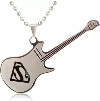 Dee Gee's mart Silver and Black Guitar Shaped Pendant Locket for Boys and Girls Silver Brass Brass Pendant