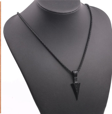Animated F 672_RR blk arrw-seema_66 Black Silver Stone Pendant Set