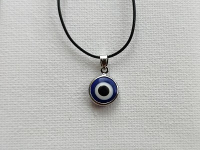 Vivity Turkish Blue Glass Evil Eye Black Dori Charm For Protection Plated Silver Fabric, Crystal Pendant