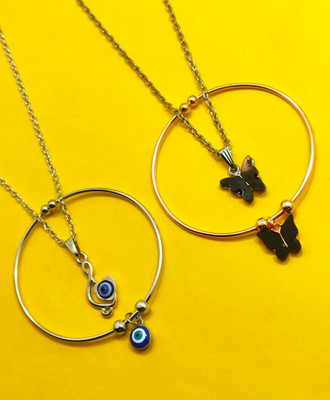 Divyanshi Collection Combo Of 4 Silver Plated Stylish Chain Locket and Bracelet Silver Beads Brass Locket Set