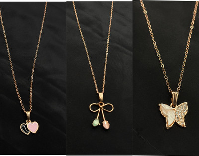 HM Creations Pack of 3 Stylish Pendant with Chain | Fancy Jewellery Combo Gold-plated Alloy Pendant