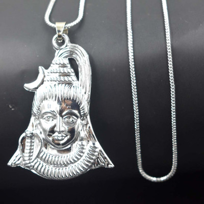 Abhiora Fashion Lord Mahadev Shiva Silver Snake Chain Pendnet for Men and Women Metal Pendant