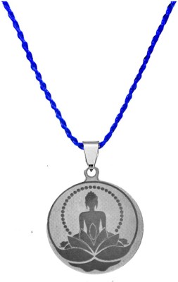 AFH Lord Buddha on Lotus Design stainless Steel Blue Cord Chain Pendant Stainless Steel Pendant