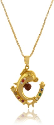 Vogue21 Navratna Rudraksha Studded Pendant Gold-plated Brass Pendant Set