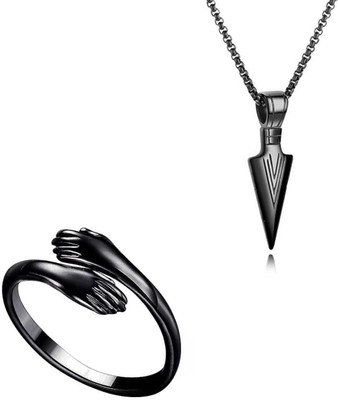 Teeragaj C 186_JSE-blk arrw+blk hug Silver Stone Pendant Set