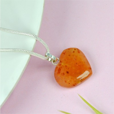 REIKI CRYSTAL PRODUCTS Certified Natural Carnelian 15-20 mm Heart Shaped Pendant For Unisex Carnelian Crystal Pendant