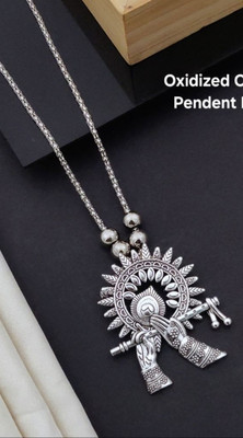 ATMESHWARSALES ]OXIDIZED CHAIN PENDENT B-4 Silver Crystal Alloy Pendant Set