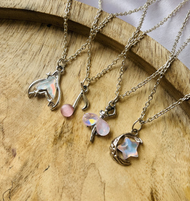 Sonisirani Set Of 4 Classy Trendy Aesthetic Silver Charm Pendant Necklace Silver Alloy Pendant