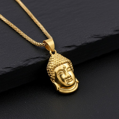 Gift Nest Gold Plated Gautam Buddha Pendant Locket with Necklace chain for Men and Boys Gold-plated Stainless Steel Pendant Set