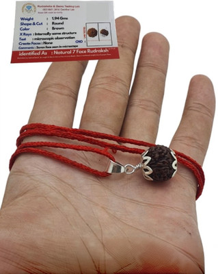 Kuttumb Gems & Jewels 7 Mukhi Rudraksha Original Natural Nepali A1 Beads Silver Wood Locket Set