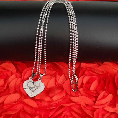M Men Style Valentine's Gift I LOVE YOU Heart Lovers Cupid's Necklace For Boy And Girl Sterling Silver Stainless Steel Pendant Set