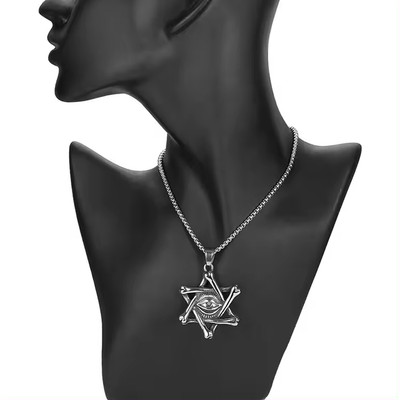 Roadster Fashion Jewellery Vintage Hexagram Eye waterproof Chain Pendant Necklace Stainless Steel Pendant Set