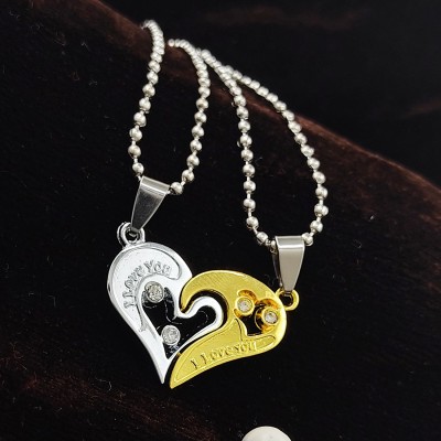 Saizen Saizen Couple Special Silver plated Dual Heart locket with Chain Rhodium Stainless Steel Pendant Rhodium, Gold-plated Stainless Steel Pendant