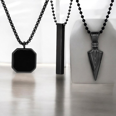 m a enterprises Sleek Black Pendant Necklace Combo for Men: Octagon, Bar & Arrowhead Designs Alloy Pendant