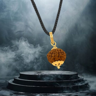 Kuttumb Gems & Jewels 9 Mukhi Certified Original Pure Siddha Rudraksha Form indonesian For Men & Women Gold-plated Brass Pendant Set