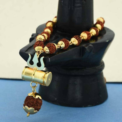 Ruhi Shiv Shakti Rudraksha Mala Trishul & Damru for Men and Women . Brass Brass Pendant Set
