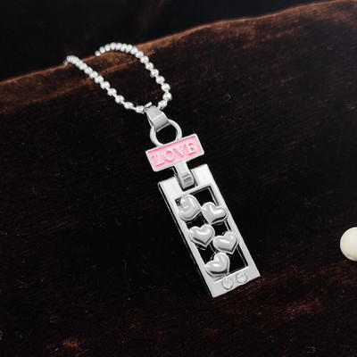 Trinkets LOVE Letter Design Pendant with Chain with Chain for all Rhodium Stainless Steel Locket