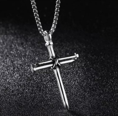 SUBHADRA COLLECTIONS Christian Jesus Cross Pendant for Men/Boy Stylish Biker Cross Locket Sterling Silver Stainless Steel Locket