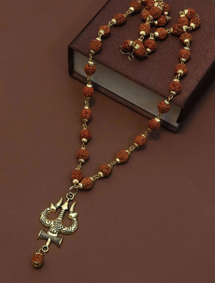 psight Shiv Trshul mala Gold-Plated Lord Shiva damru Locket Wood Pendant rudraksha Wood Pendant Set