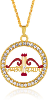 morir Gold Plated Brass Khatu Shyam Three Faux Stone Studded Pendant Necklace Gold-plated Cubic Zirconia Brass Pendant