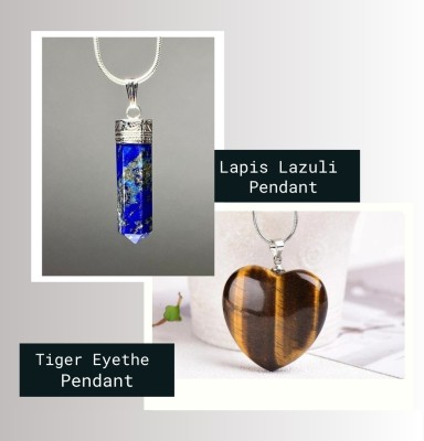 MARMORIS ECOM Tiger Eye Heart & Lapis Lazuli Pencil Shape Healing Crystal Pendants- Pack of 2, Crystal Pendant