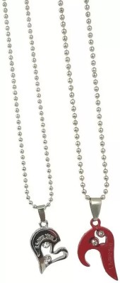IGA COLLECTION Valentine Special 2 Piece Broken Heart Pendant Chain For Boys & Mens Titanium Stainless Steel Pendant Set
