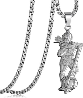 Avelux Hanuman Pendant for Men and Women,Evil Protector Hanuman Ji With Gada Sterling Silver Stainless Steel Pendant Set