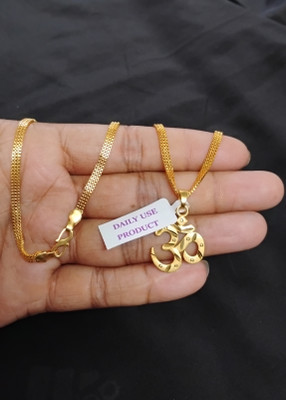 Sonutrade OM locket with box chain 3 line micro gold plated Gold-plated Brass Pendant Set