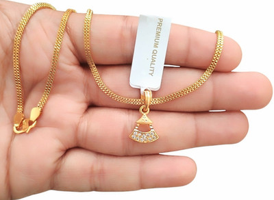 SAPNAPALACE TINY SIZED BELL DANCING GOLD DIMOND PENDAT WITH 2 LINE CHAIN Gold-plated Diamond Brass Pendant Set