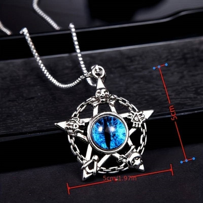 Teeragaj Star Design illuminati Devil Eye Blue Color Gothic Stylish Evil Eye Pendant Silver Cubic Zirconia Stainless Steel Pendant Set