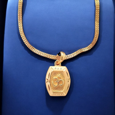 DHYANA COLLECTION OM GOLD PENDANT WITH CHAIN Gold-plated Diamond Brass Pendant Set