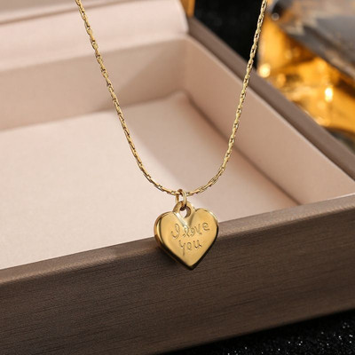 MYKI Anti-Tarnish Heart Love Gold Necklace Gold-plated Stainless Steel Pendant