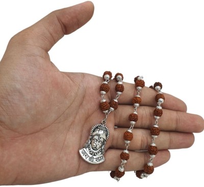 Banke Collection Sri Hanuman Pendant with Rudraksha Mala For Men , Boy's, Girls, Women's Silver Beads Brass, Wood Pendant