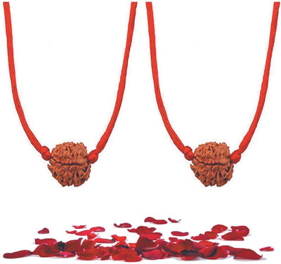 Jewelswonder 3 Mukhi /Faced Nepali Rudraksha with Red Thread Pendant Both for Men & Women Wood