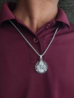 vira fashion Men's Silver Chain with Religious Hindu Hanuman Pendant Rhodium Sterling Silver Alloy, Stainless Steel Locket