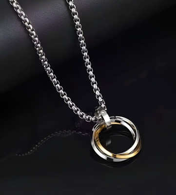 Minprice 3 Circle Gold Ring Pendant Locket with 24inch Stainless Steel Box Chain Stainless Steel Pendant