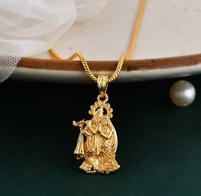 NAVYA ART JPR Krishna Gold Plated Penadnt Set With Gold Plated Chain For Grils Women Men Boys Gold-plated Brass Locket Set