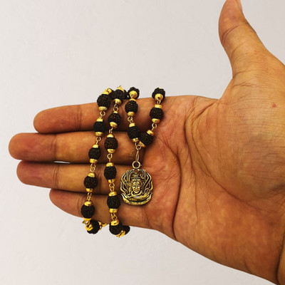 Madhur Creation Mahakal Locket with Rudraksha Mala, Trishul Damru Pendant, Spiritual Shiva mala Gold-plated Beads Brass, Wood Locket