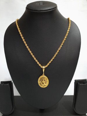 Vadally Pendant Chain For Men Om golden Round JALI & Rasha chain Gold-plated Alloy Pendant Set