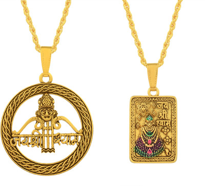 Morvi Gold Plated Jai Shree Shyam Combo Radha Krishna Pendant Locket for Men Gold-plated Brass Pendant