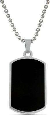 Airtick Silver Army Military Theme Step Edge Dog Tag Single Plate Pendant Locket Chain Black Silver Stainless Steel Pendant Set