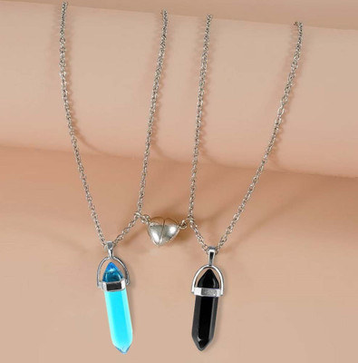 Utkarsh Magnetic Broken Heart Glass Crystal Hexagonal Point Pencil Couple Locket Pendant Stainless Steel Locket Set