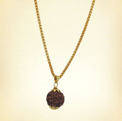 GIACOMO Purest Natural 5 Mukhi/Five Faced Nepali Rudraksha with Box Design Gold Mala Gold-plated Beads Wood, Alloy Pendant Set